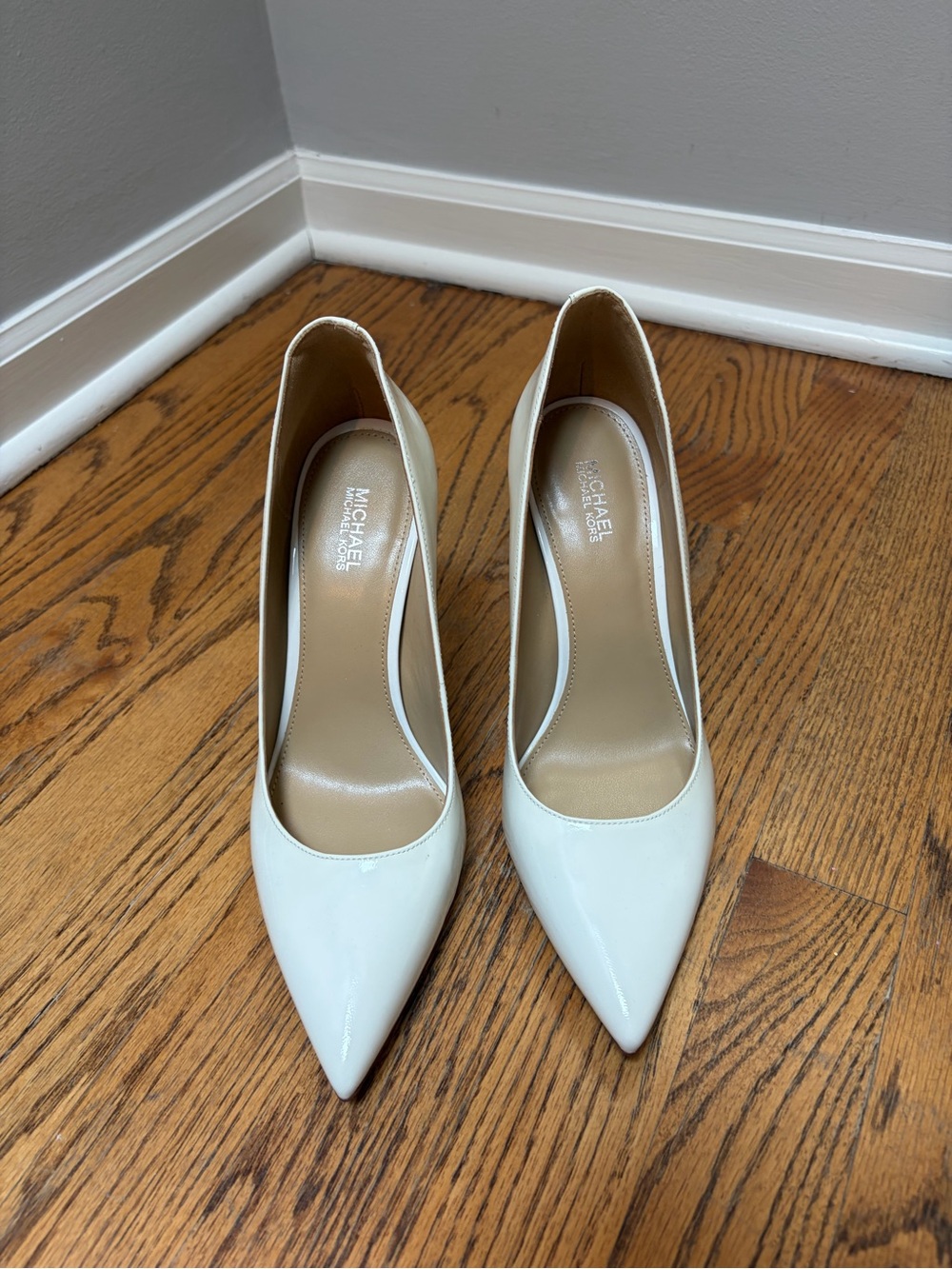 Michael Kors White Pointed-Toe Patent Pumps